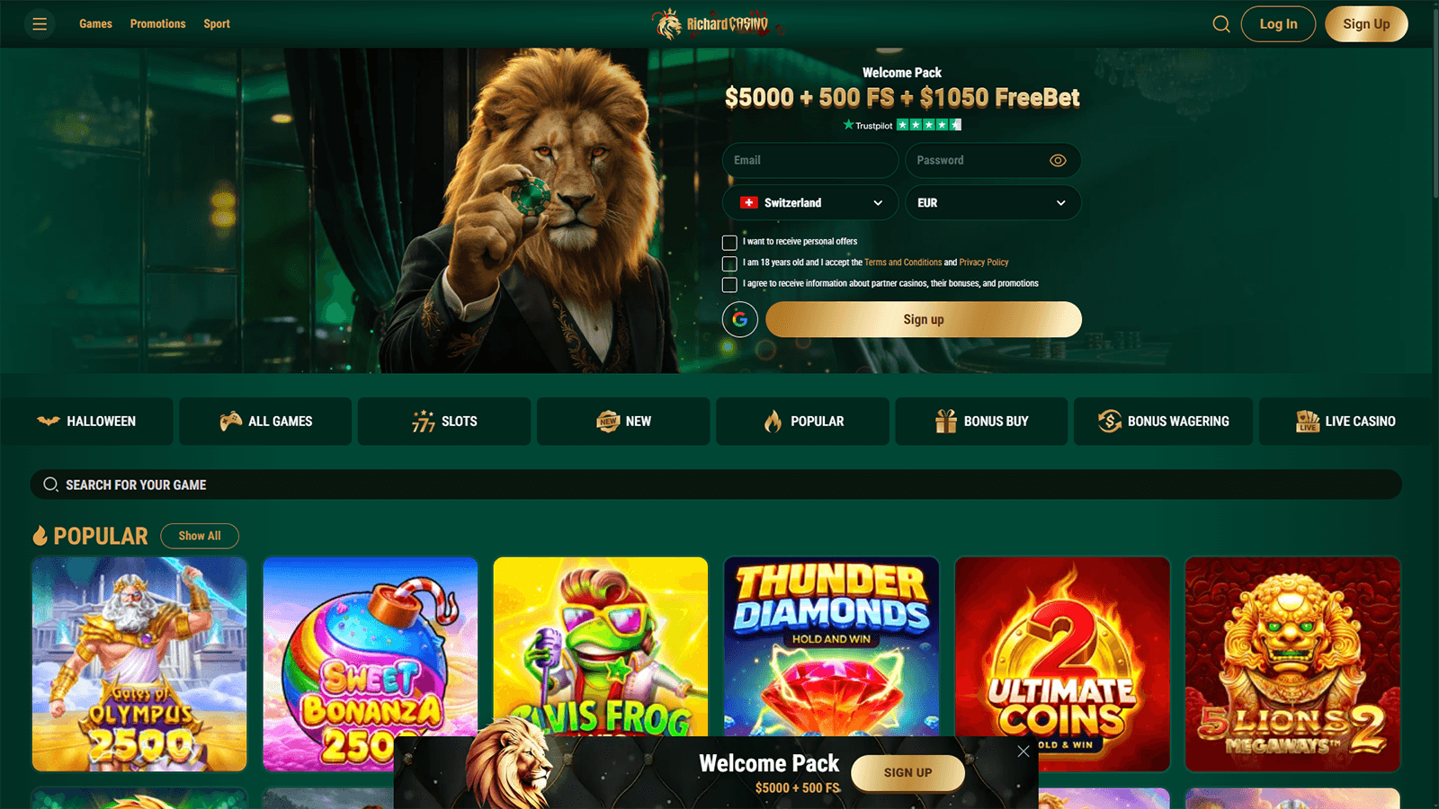 Richard Casino Homepage in Canada