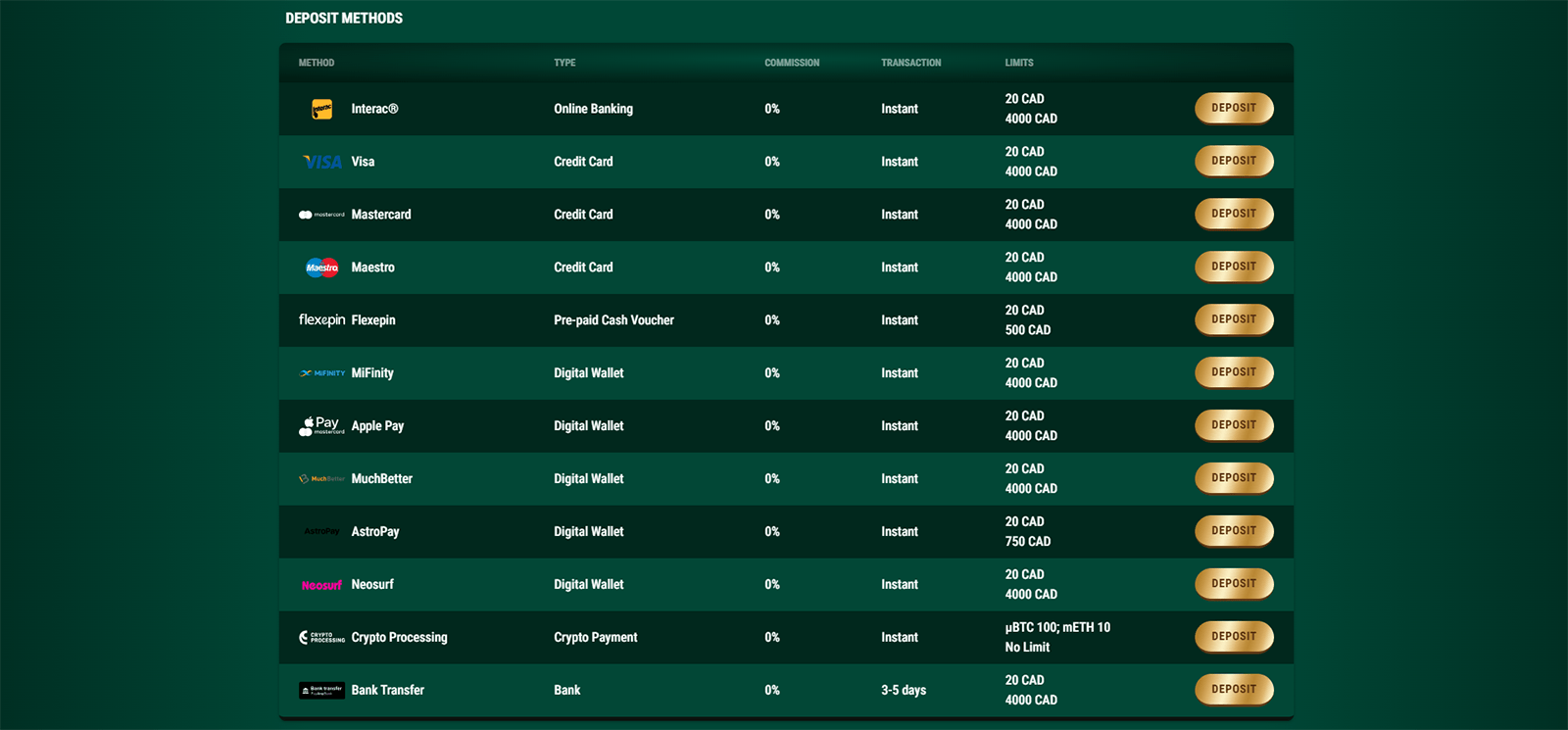 Richard Casino Payment Methods in Canada