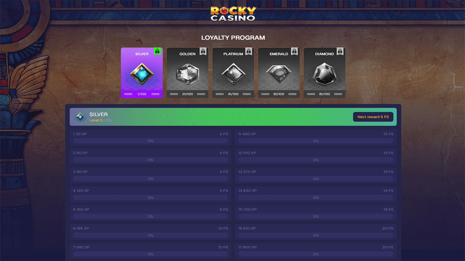 Rocky Casino Loyalty Program in Canada