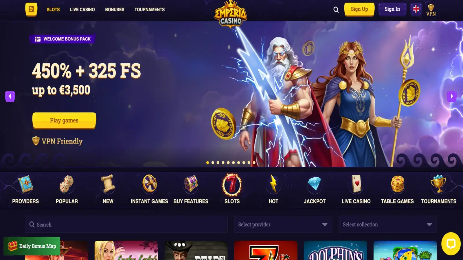 Emperia Casino Homepage