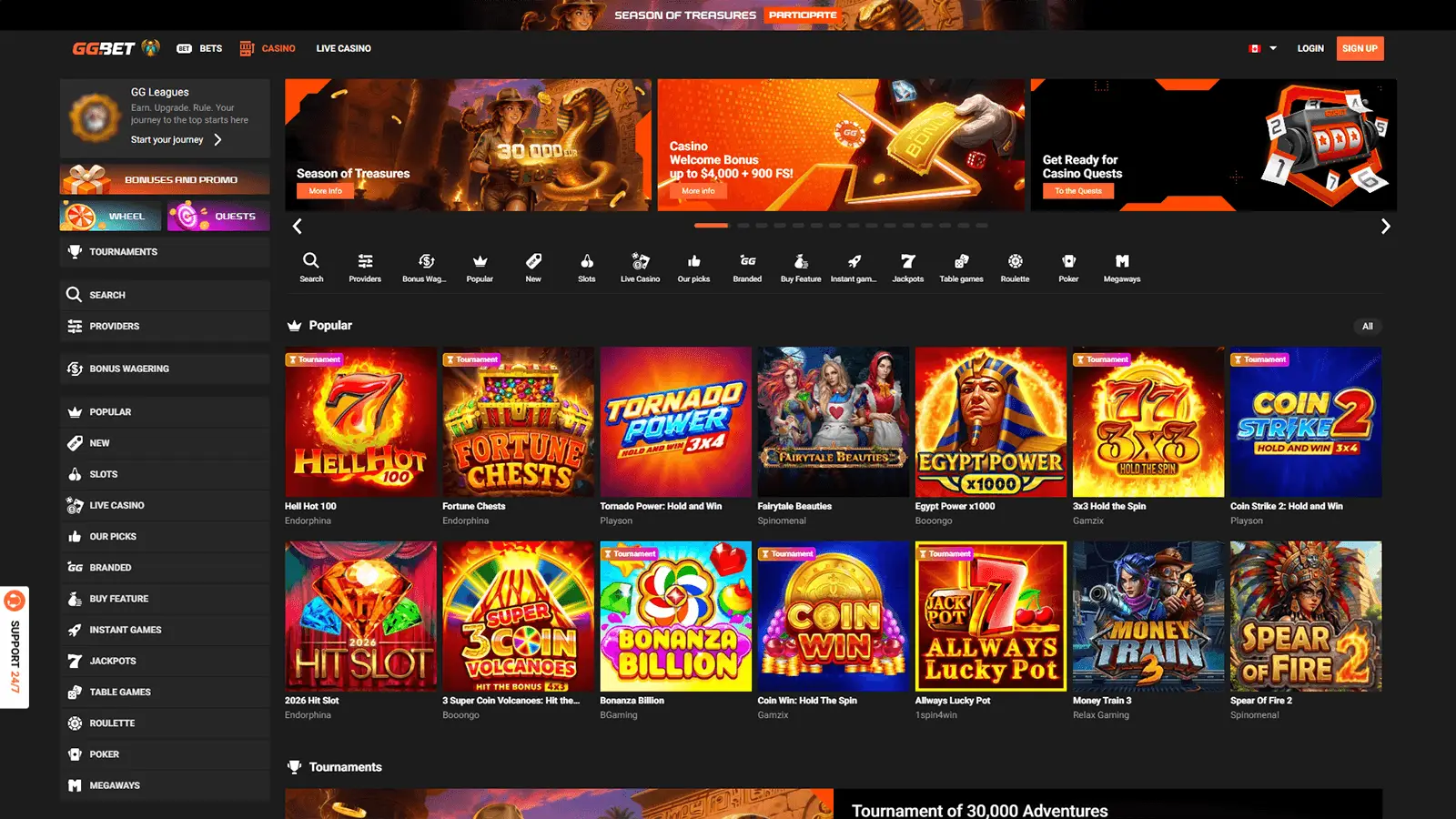 GGBet Casino Homepage in Canada