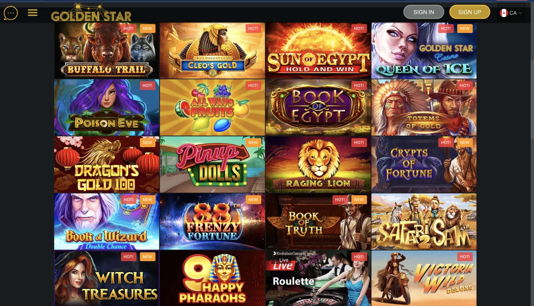golden star casino games