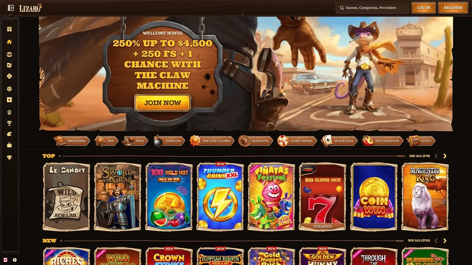 Lizaro Casino Homepage in Canada