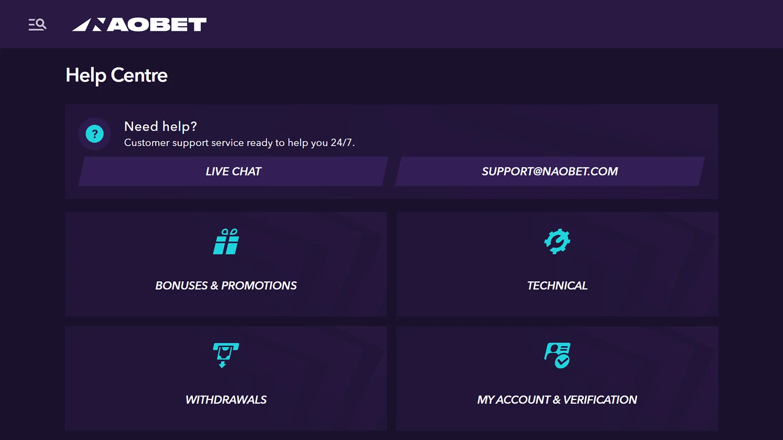 NaoBet Casino Help Centre