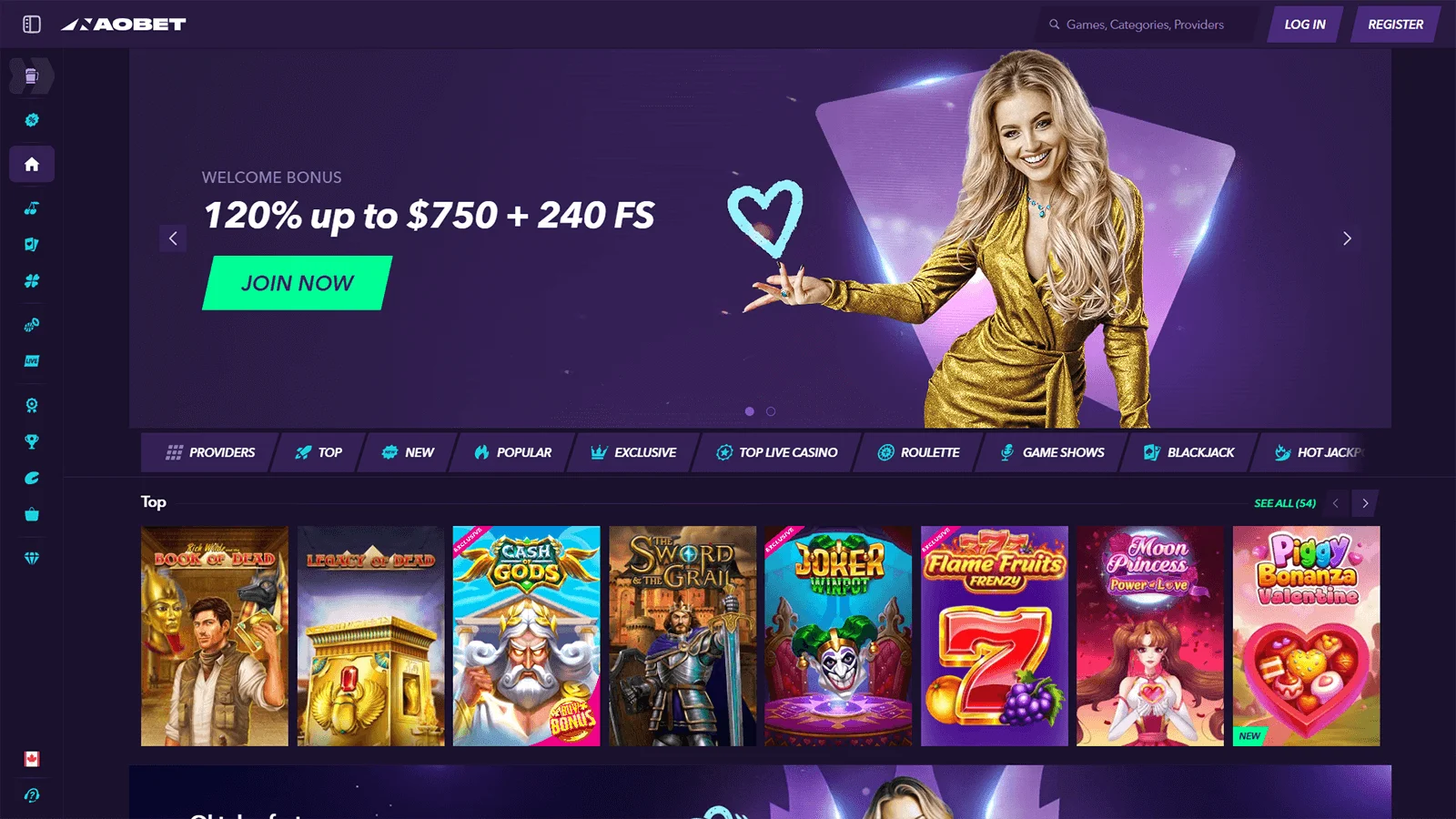NaoBet Casino Homepage in Canada