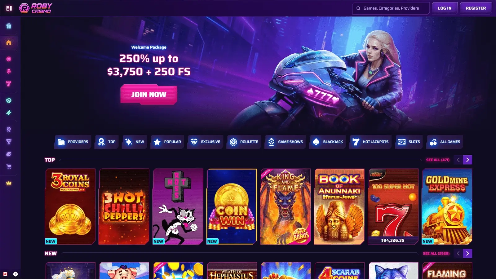 Roby Casino Homepage in Canada