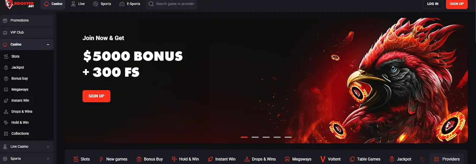 RoosterBet Homepage