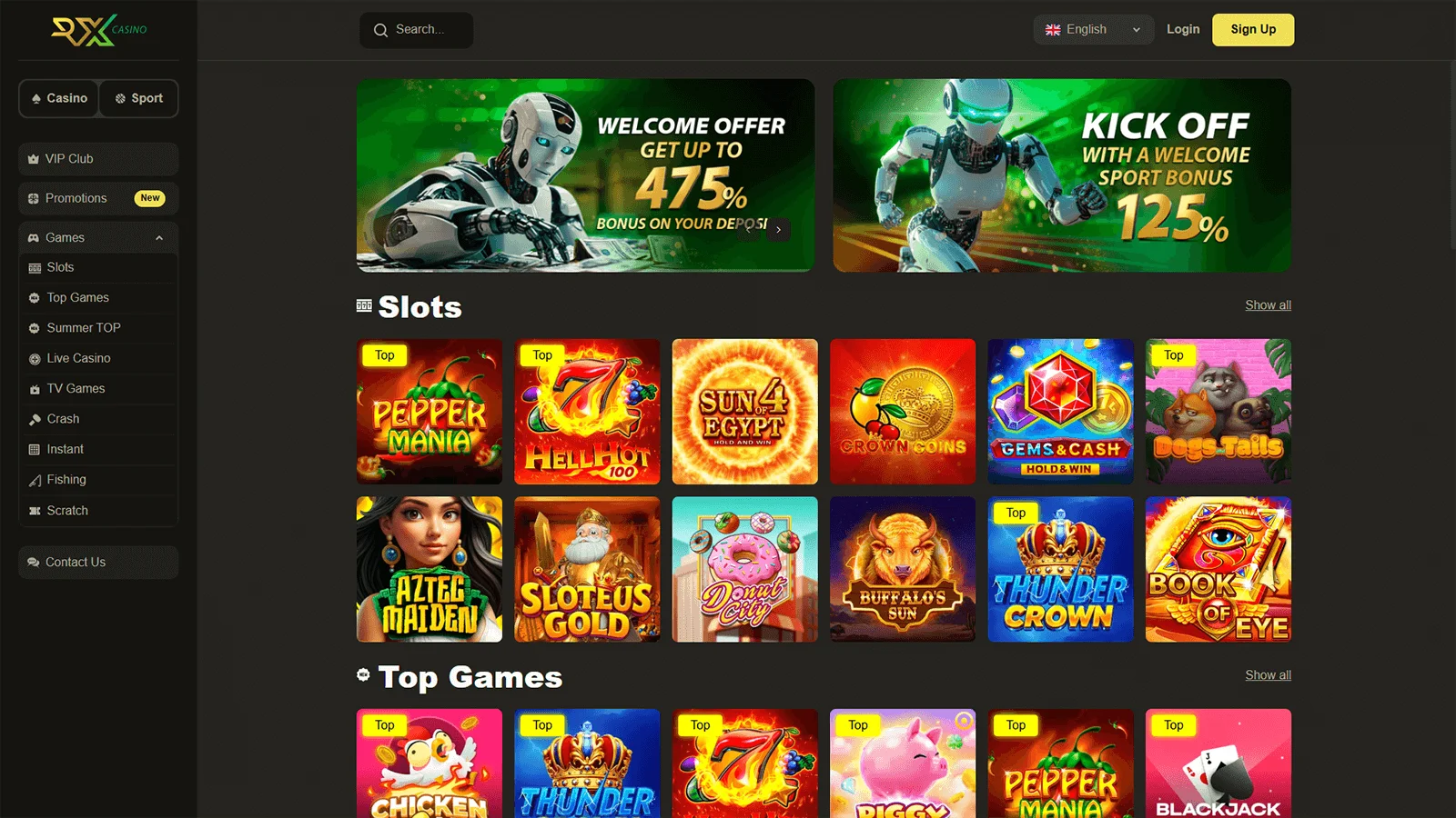 RX Casino Homepage in Canada