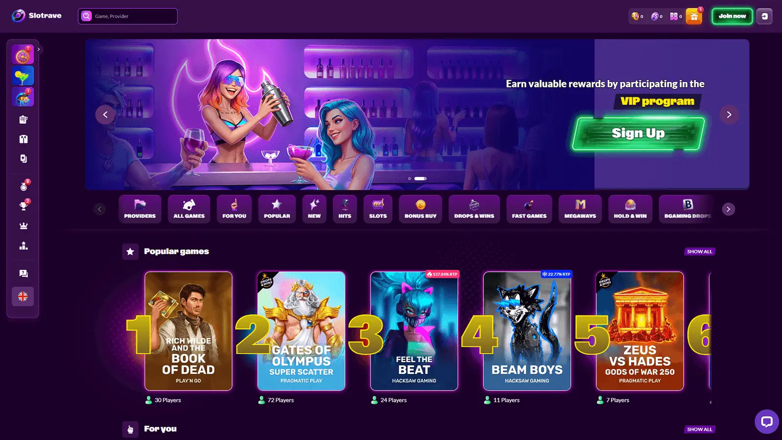 Slotrave Casino Homepage in Canada
