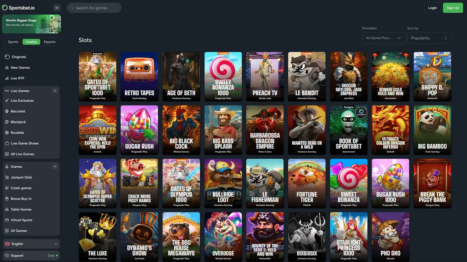 Sportsbet.io Casino Gaming Section in Canada